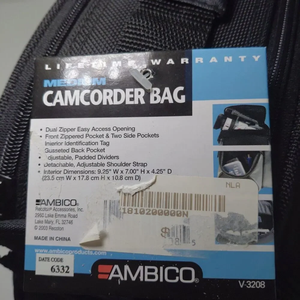 Ambico Black Nylon Camera/Camcorder Carry Case Shoulder Strap Padded Adjust NEW